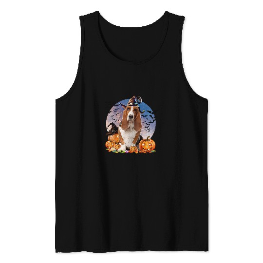 Dog Basset Hound Halloween Basset Hound Jack O Lantern Pumpkin Moon 51 Tank Tops