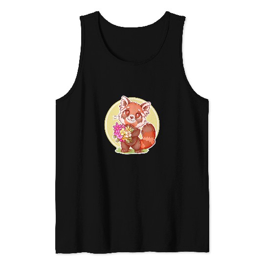 Funny Bear Kawaii Cute Red Panda Holding A Flower 512 Cute Bears Tank Tops