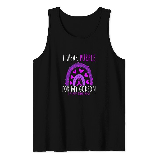 Men Women Rainbow Hearts Purple Godson Epilepsy Awareness Tank Tops