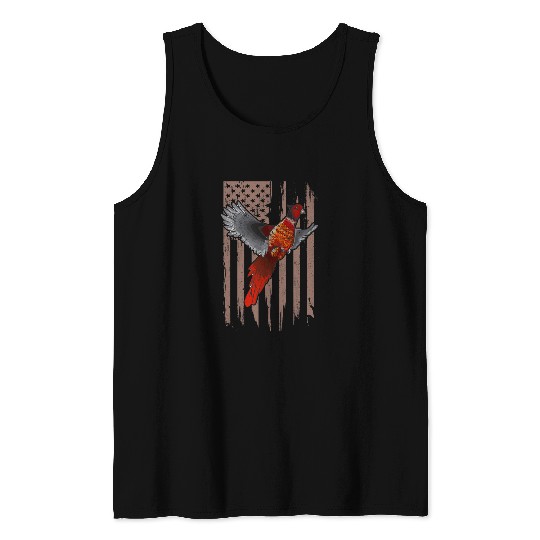 Pheasant Bird Hunting American Flag Tank Tops