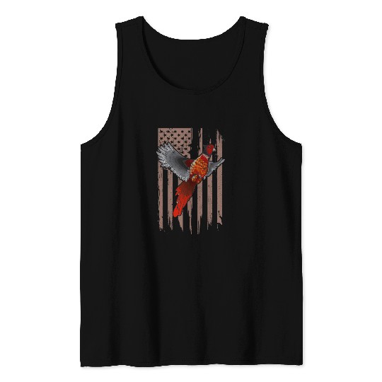 Pheasant Bird Hunting American Flag Tank Tops
