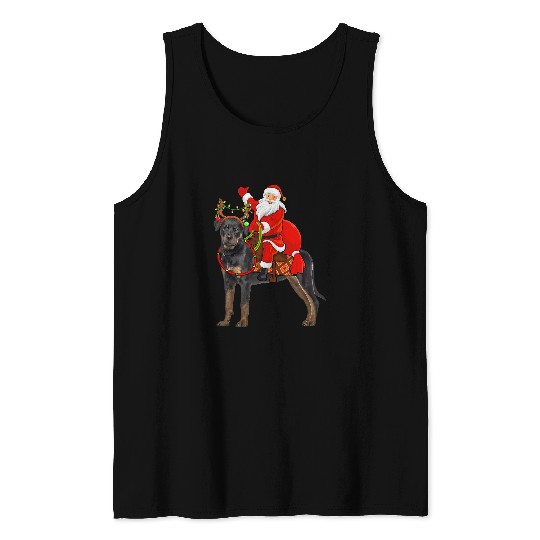 Dog Rottweiler xmass Holiday Santa Riding Rottweiler Dog Christmas Tank Tops