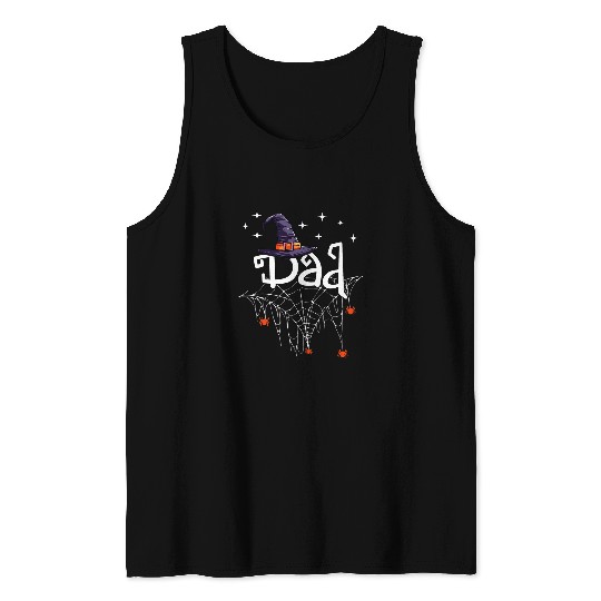 Mens Halloween Family Matching Outfit Dad Spider Web Witch Hat Tank Tops