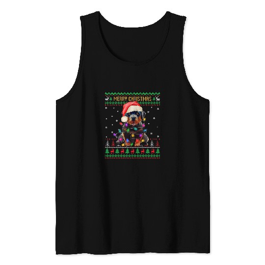 Dog Rottweiler Ugly Christmas Sweater Dog xmass Lights Santa Tank Tops