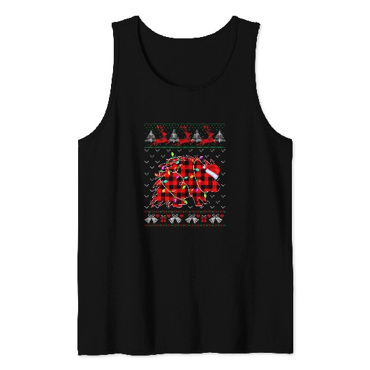 Ugly Christmas Santa Porcupine Animals Buffalo Red Plaid Tank Tops