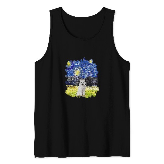 Dog Samoyed Starry Night Impressionist Dog Art Samoyed Tank Tops