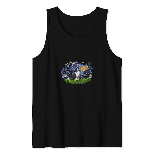 Border Collie Starry Night Dog Aja Impressionist Van Gogh Tank Tops