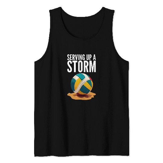 Serving Up A Storm Funny Beach Volleyball Tank Tops