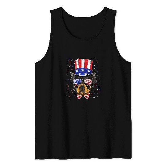 Dog Rottweiler 4th of July American Dog USA Flag 170 Tank Tops