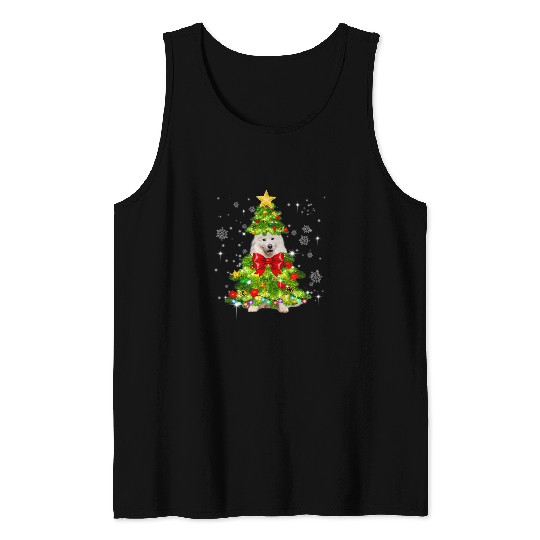 Dog Samoyed Santa Christmas Tree Lights xmass Dogmas Pajama Tank Tops