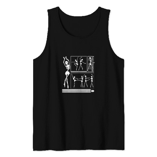 Halloween Skeletons Dancing Ballerina Ballet Cottagecore Vint Tank Tops