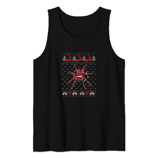 Ugly Christmas Santa Spider Animals Buffalo Red Plaid Tank Tops