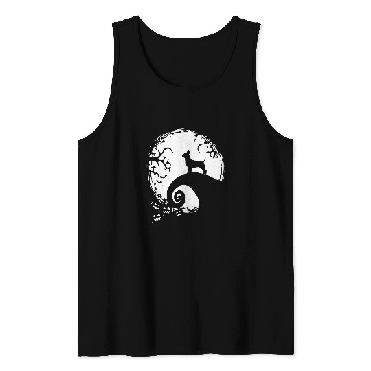 Chihuahua Dog Halloween With Moon Pumpkin Silhouette Tank Tops