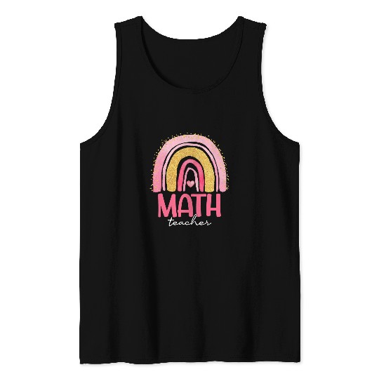Math Teacher Squad Rainbow Watercolor Back To School Tank Tops