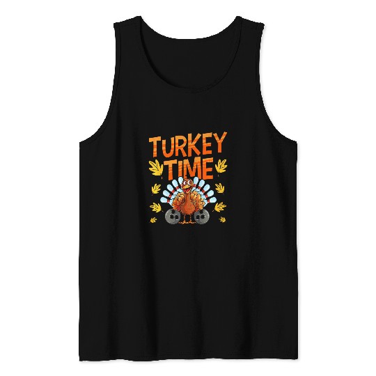 Turkey Time Bowl Bowling Strike Pin Sport Thanksgiving Boys Tank Tops