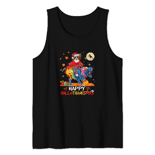 Dog Papillon Happy Hallothanksmas Halloween Thanksgiving Xmas Tank Tops