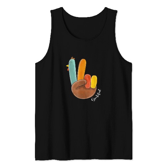 Peace Love Turkey Grateful Turkey Hand Sign Thanksgiving 21 Tank Tops