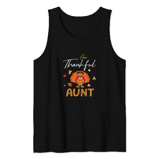Turkey Pilgrim Costume Happy Thanksgiving One Thankful Aunt Tank Tops