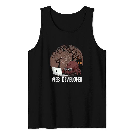 Web Developer Spider Working Website Programming Halloween Tank Tops