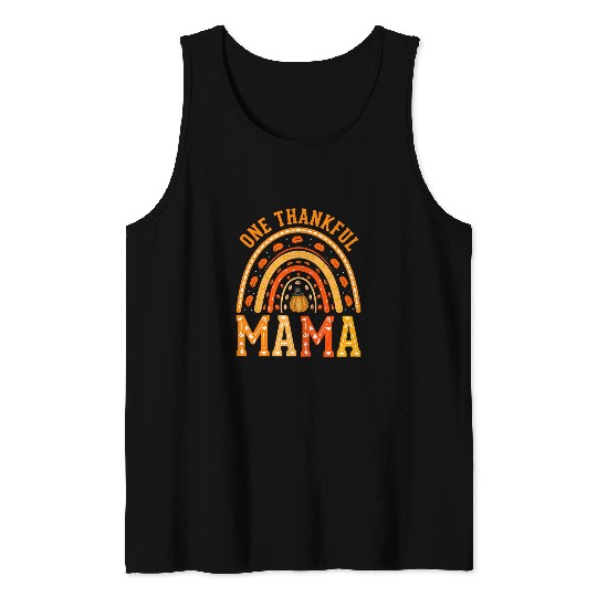 Womens Mama Thanksgiving Funny Mom Humor Cute Rainbow Pumpkin Tank Tops