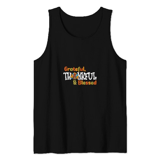 Thankful Grateful Blessed Thanksgiving Turkey Girls Boys Men Tank Tops