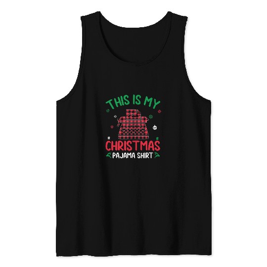 Red Plaid Ugly Design This Is My writer Christmas Pajama Tank Tops