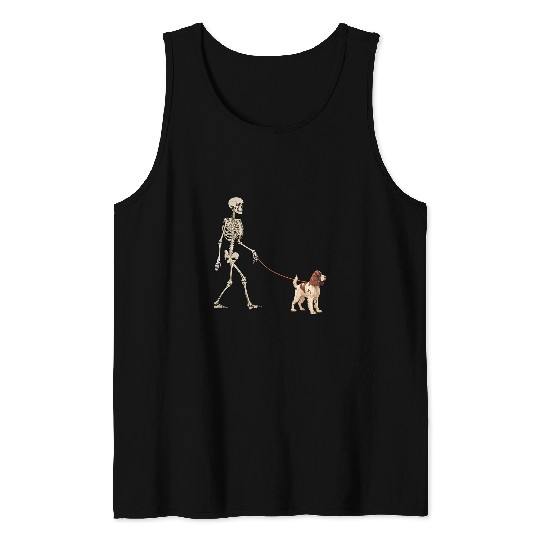 Funny English Springer Spaniel Skeletons Walking Halloween Tank Tops