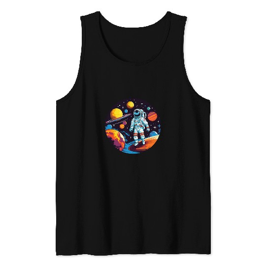 Retro Astronaut Outer Space Planet Galaxy Tank Tops
