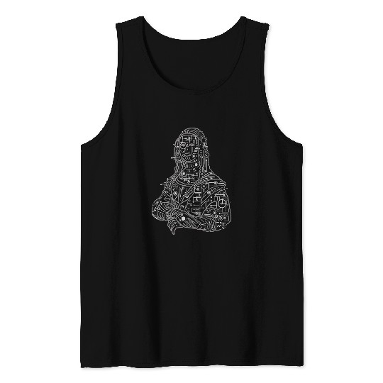 Mona Lisa Circuit Board Leonardo Da Vinci Art Tank Tops