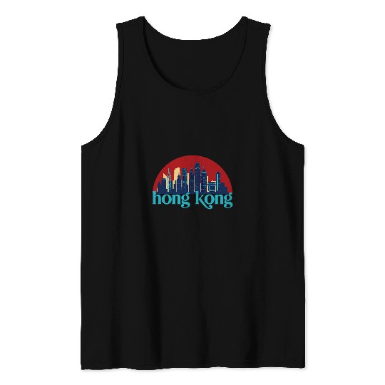 Hong Kong China vintages Retro City Skyline Cityscape Art Tank Tops