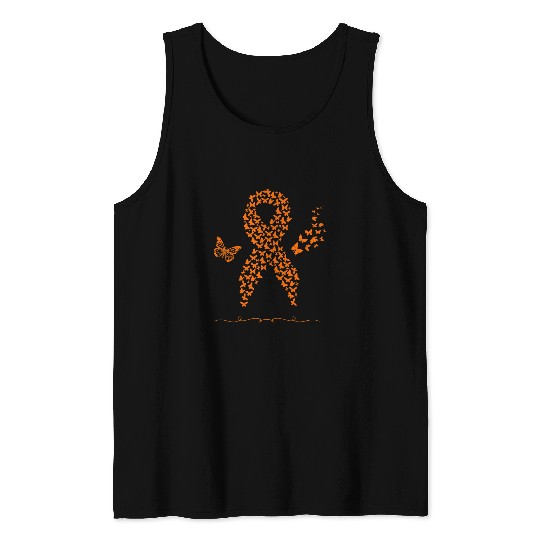 Multiple Sclerosis Awareness MS Boho Butterfly Orange Tank Tops