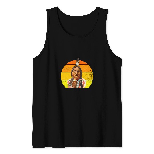 Sitting Bull Native American Day Design vintages Sunset Tank Tops