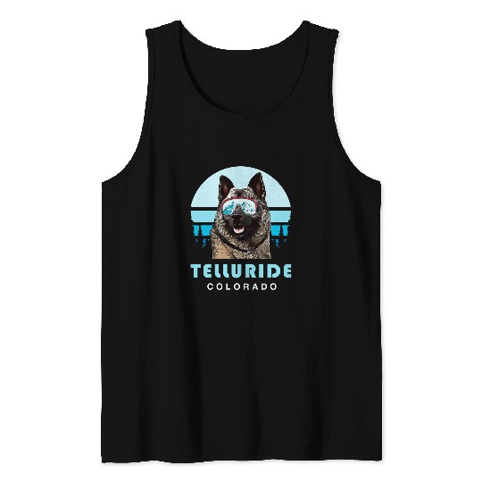 Norwegian Elkhound Skis Telluride Colorado Dog Lover Tank Tops