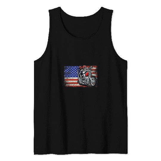 Discover Patriotic American Flag Motorcycle Rider Biker US Tank Tops