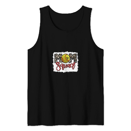 Softball Mom Squad Leopard Cousin Family Sports Lover Mom Tank Tops
