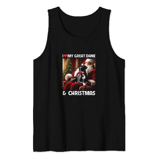 I Love My Great Dane and Christmas Tree Lights Santa Clause Tank Tops