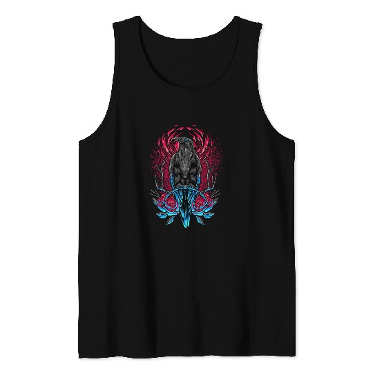 Raven Crow Flower Gothic Rose Black Bird Vintage Tank Tops