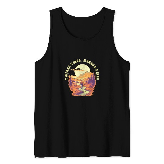 Retro Cycling on Sunset vintages Race on Scenic Countryside Tank Tops