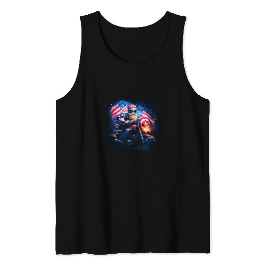 Discover Patriotic Motorcycle Rider T Gnome on a USA Flag Cruise T Tank Tops