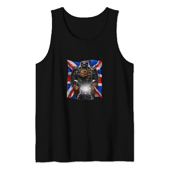 Discover Patriot Orangutan on Motorcycle with Flag of United Kingdom Tank Tops