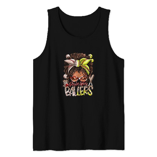 Raising ballers Afro Mom of both Softball Baseball Messy Bun Tank Tops