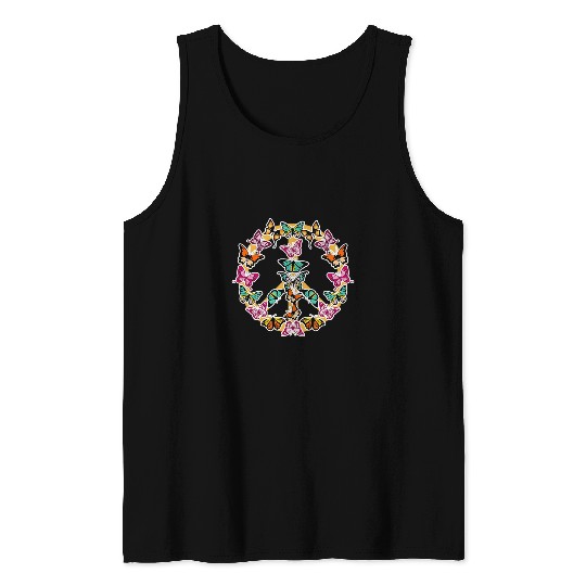 Peace Sign Unity Garden Plants Gardening Nature Butterflies Tank Tops