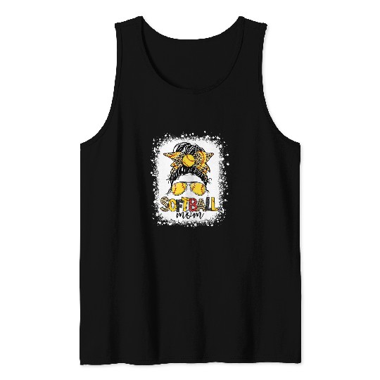 Softball Mom Happy Mothers Day Mom Life Messy Bun Bleached Tank Tops