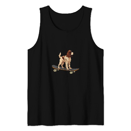 Funny English Springer Spaniel Skateboard Dog Skating Pet Tank Tops