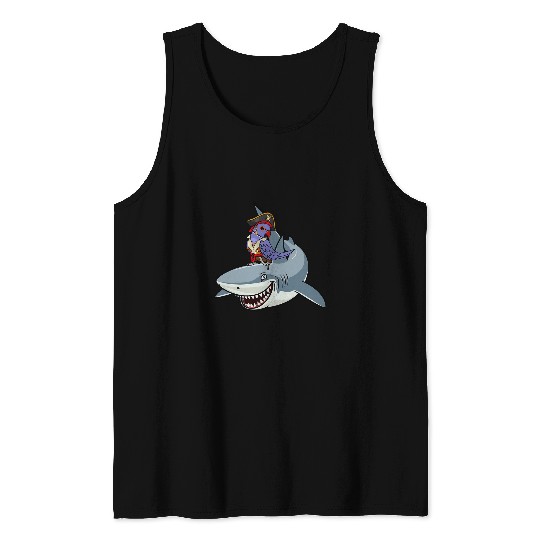 Pirate Parrot Riding A Shark I Violet Indian Ringneck Tank Tops