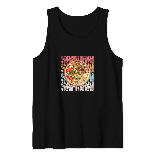 Pizza Samurai Funny Mushroom Tomato Cheese Meat Vegetables Tank Tops