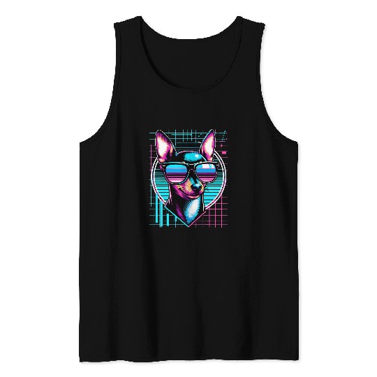 Mens and Womens Min Pin Vaporwave Miniature Pinscher Lover Tank Tops