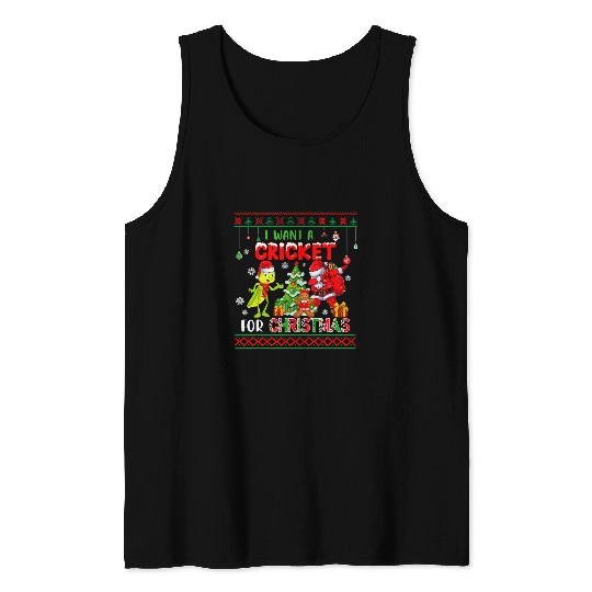 I Want A Cricket For Christmas Dabbings Santa Cricket Insect Tank Tops