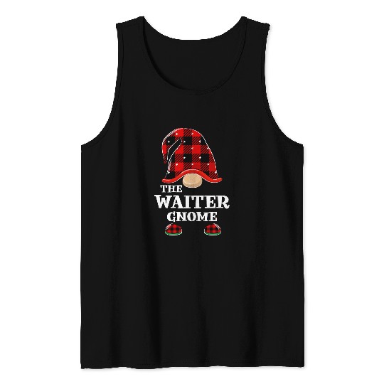 Waiter Gnome buffalo plaids Funny Christmas Matching Family Tank Tops