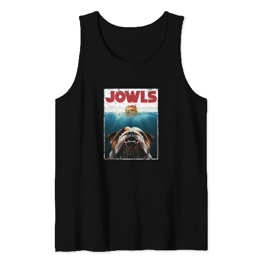 Funny English Bulldog Jowls Burger Bully Dog Mom Dog Dad Tank Tops